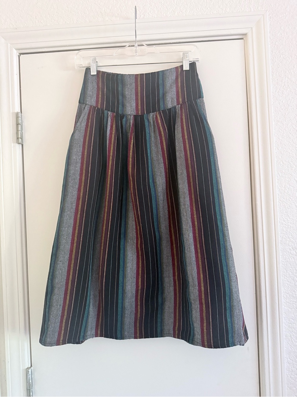 Striped A-Line Midi Skirt - Multicolor